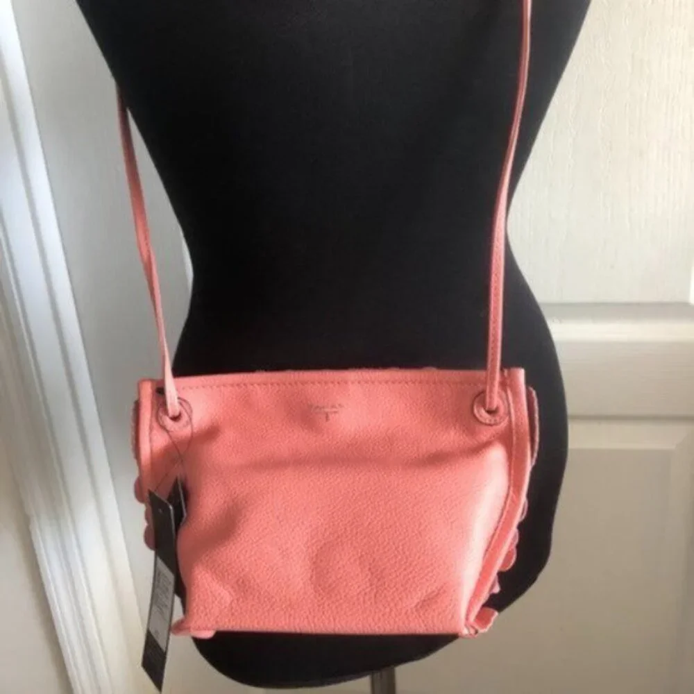 T Tahari 3D Greta Leather Flowers Appliques Pink Crossbody Handbag
